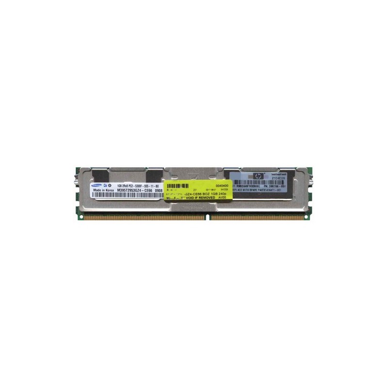 Memória 1GB 240p PC2-5300 CL5 18c 64x8 Fully Buffered ECC DDR2-667 2Rx8 1.8V FBDIMM w/ HP Label RFB